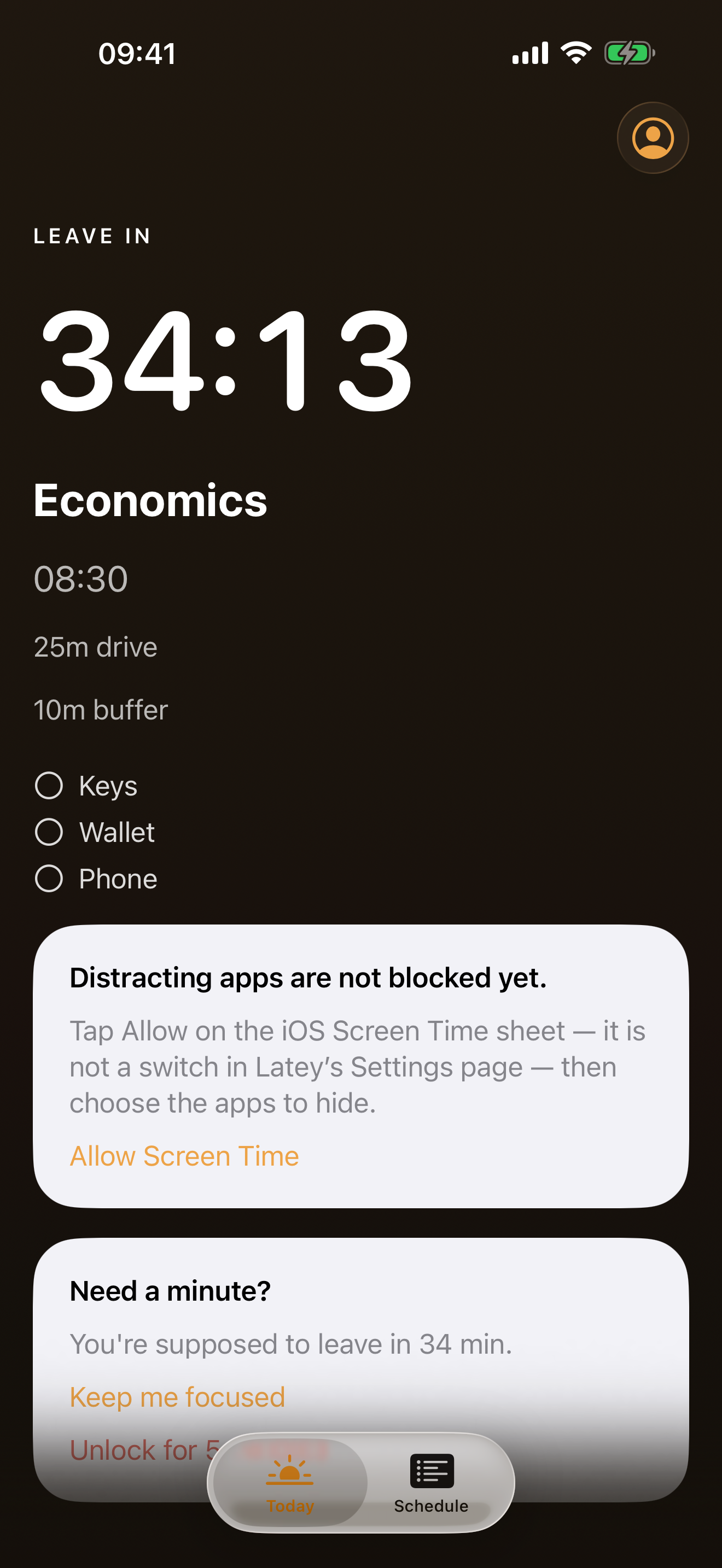 Latey Get Ready focus screen